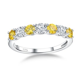 AGRULE Citrine Eternity Band Stackable Anniversary Wedding Ring 925 Sterling Silver Cubic Zirconia Crystal Engagement Rings 7 Stone Half Eternity Band Rings for Women, Size 10