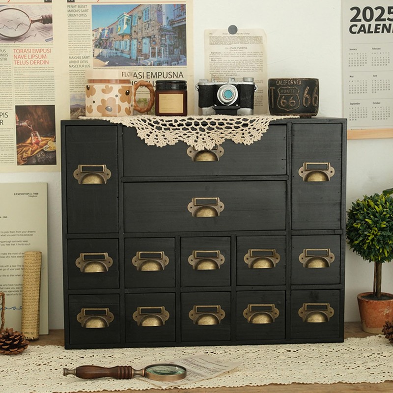 14 Drawers Apothecary Drawers Card Catalog Cabinet,Wooden Storage Box with