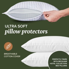 Beckham Hotel Collection King Size Pillow Protector 2 Pack with Zipper, Soft and Breathable Cotton Pillow Protector Covers
