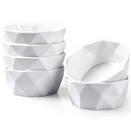 6 Oz Porcelain Ramekins/Dessert Bowls - Delling Geometric Ramekins Souffle Dishes - White Snack/Ramekins/Creme Brulee Dish Set for Baking, Dessert, Ice Cream - Ramekins Oven Safe Set of 6