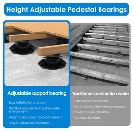 5PCS Decking Support Decking Pedestal Riser Bearing Support 30-60mm Height Adjustable Deck Column Base Bracket Pp Floor Lift Base Sturdy Flooring Joist Supports Decking Feet for Furniture DIY Project