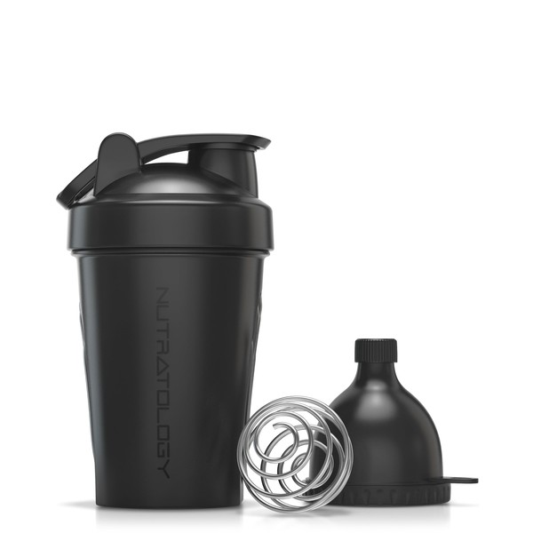 Protein Shaker Bottle with Wire Whisk Blender Ball + Powder Funnel - For Protein Shakes and Pre-Workout - Mess-free and Leak-Proof Shaker Cup for Protein Shakes - 400 ML