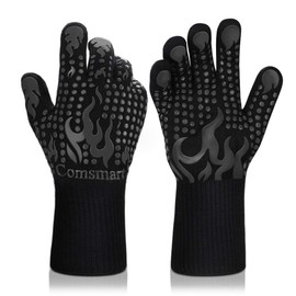 BBQ Gloves, 1472°F Heat Resistant Grilling Gloves Silicone Non-Slip Oven Gloves Long Kitchen Gloves for Barbecue, Cooking, Baking, Cutting
