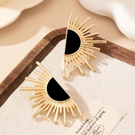 Gold Statement Earrings for Women Sunburst Formal Big Large Statement Earring Chunky Gold Earrings Geometric Fan Shape Sun Earring Irregular Drop Dangle