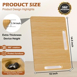 Joy&Grace Appliance Slider for Kitchen Appliances 360° Rolling Sliding Tray for Coffee Maker Countertop, Bamboo Coffee Pot Slider Rolling Tray (Natural, Medium 14.5" x 10")