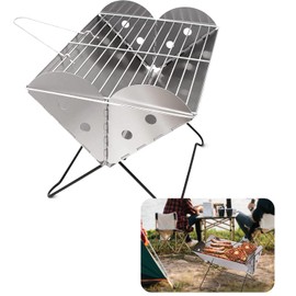 Vaygway Flatpack Portable Foldable Stainless Steel Grill and Fire Pit- Premium Quality Portable Travelling BBQ Grill- Wood Burning Charcoal Grill- For Camping, Hiking, Picnics (1 Pack)