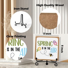 Spring Decorations For Home, Spring In The Air Sign, Spring Tiered Tray Decor, Tiered Tray Decorations Indoor For Home Office Door Porch, Spring Desk Accessories, Wooden Plaque With Stand (f05)
