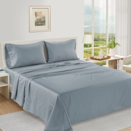 LANE LINEN Luxury 100% Egyptian Cotton Bed Sheets - 1000 Thread Count 4-Piece French Blue Calking Set Long Staple Hotel Bedding Sateen Weave 16" Deep Pocket (Fits Upto 17" Mattress)