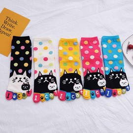 Artfasion Women's Toe Socks Cotton Comfy Low Cut Ankle with Reinforced Heel and Toe Crew Socks for Ladies Multicolor 6-9