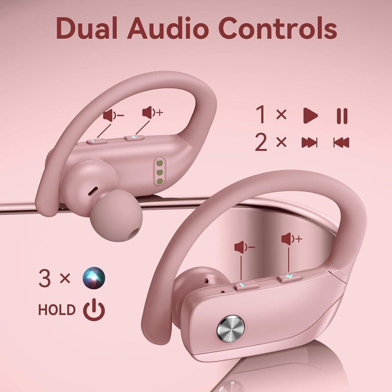 BMANl T16 True Wireless Sport Earbuds Pink Earhooks Built-in Mic