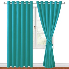 Hiasan Room Darkening Curtains for Bedroom, 70 x 84 Inches - Thermal Insulated & Energy Saving Window Drapes for Living Room/Dorm Room, Set of 2 Panels Sewn with Tiebacks, Peacock Teal