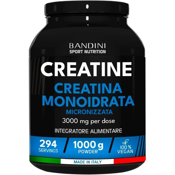 Bandini® Micronised Creatine Monohydrate 1 kg / 1000 g MERCURIO FREE in 100% Pure Powder - Vegan - Dietary Supplement for Gym, Sport, Fitness and Pre Workout - Creatine Monohydrate