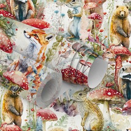 Adhesive Shelf Liner,Mushrooms and Animals Contact Paper for Cabinets,Vinyl Film Decorative Drawer Liner for Bedroom Dresser Sticker 17.3 inch x 118 inch (Colorful, 118x17.3inch)