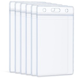 Uniclife 6 Pack Vertical ID Card Badge Holder Waterproof Clear PVC Card Sleeve Case Cover Heavy Duty Card Protector Pouch with Resealable Zip for Proximity Key Card Driver’s License and Credit Card