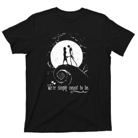We're Simply Meant to Be T Shirt Jack Skellington and Sally 90s Halloween Christmas Movie Tee (XXL, Black)