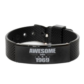 DesiDD Awesome Since 1969 Bracelet - Black Shark Mesh - Birthday Gifts for Men Women Him Her Son Daughter Friend Coworker College Born in 1969 Christmas Valentines