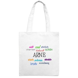 Jute Bag with Name Arne - Positive Features Motif - Colour White - Fabric Bag, Jute Bag, Hipster Bag, White