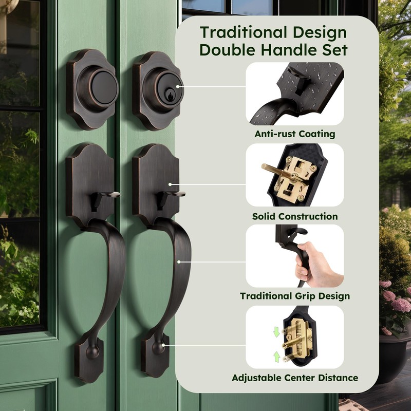 Moquin Double Door Handle Set for Front Door, Classic Double