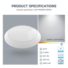 ECOELER 8 Inch LED Flush Mount Ceiling Light Fixture, Aluminum Baffle Trim, 30W 6000K Clear White 2000Lm Dimmable LED Disk Light, ETL & FCC Listed