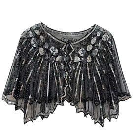 VILOREE Women's Shawls Stole for Evening Dress 1920s Retro Scarf Wedding Party Bridal Scarf Gatsby Costume Accessories, Black & Silver (58)