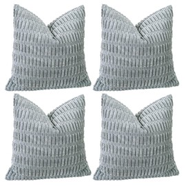 Sungeek Set of 4 Soft Corduroy Decorative Cushion Covers 60x60cm Square Striped Throw Pillow Covers 24x24 Inch for Sofa Couch Living Room Patio Farmhouse Boho Home Decor Pillowcases (Grey)