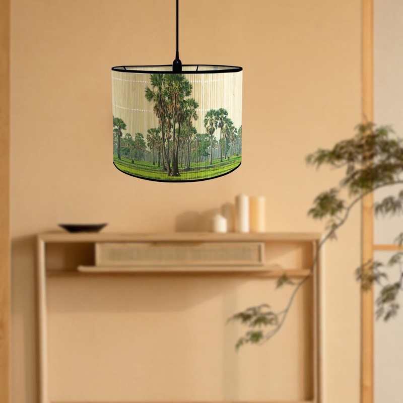 WeiLaiKeQi Bamboo Lamp Shades Drum Lamp Shade E27 Farmhouse Decorative