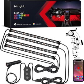 Nilight - TR-06 4PCS 48 LED Interior Lights DC 12V Multicolor Music Car Strip Light Under Dash Lighting Kit with Sound Active Function and Wireless Remote Control #springtok:_APP strip lights
