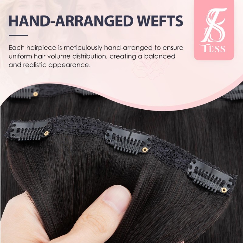 TESS Remy Human Hair Clip in Extensions Straight Hairpieces with