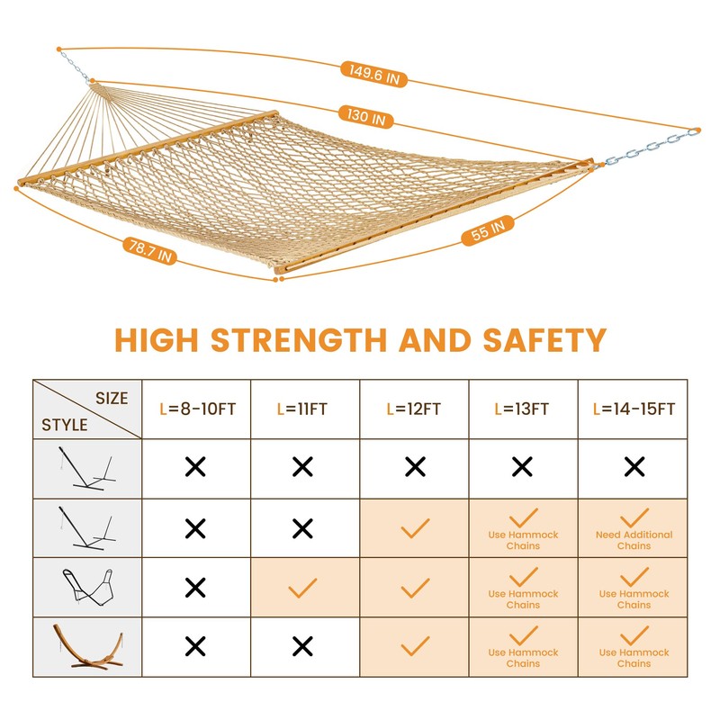 Lazy Daze Hammocks Double Rope Hammock, 2 Person Traditional Outdoor