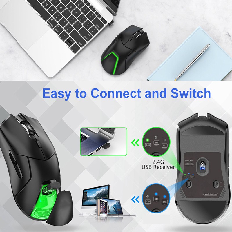 Wireless Mouse Triple Mode 1000 to 4000 DPI Silent Click