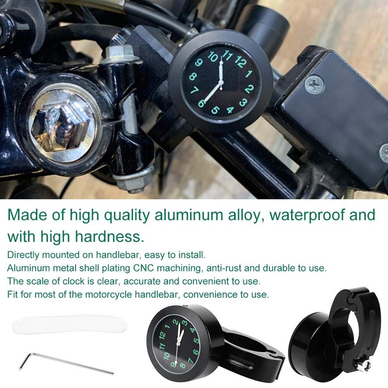 Nikou Motorcycle Handlebar Clock, Waterproof Aluminum Alloy Handlebar Mount Clock