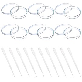 Pack of 6 Petri Dishes, 70 mm Plastic Petri Dishes with Lid, Laboratory Culture Bowl, Sterile Bacterial Culture Bowl, with 10 x 1 ml Transfer Pipettes, for Observing Microbes