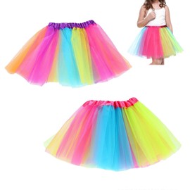 WPNCYK 2 Pcs Rainbow Tutu, Tutu, Neon Party Accessories,Comfortable Mesh,Perfect for Parties, Cosplay, and Festivals, Rainbow Tutu Kids Costume Skirt Birthday for Girl (Seven Colors