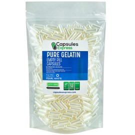 XPRS Nutra Size 0 Empty Capsules - 500 Count Empty Gelatin Capsules - Capsules Express Empty Pill Capsules - DIY Capsule Filling - Pure Bovine Pill Capsules Empty Gel Caps (Pearl White)