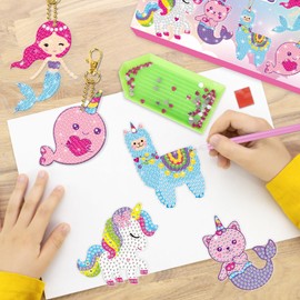 BANBBUR Arts and Crafts for Kids Ages 8-12,5PCS Double Sided Diamond Art Keychains,5D Gem Art for Kids Ages 4-8 Girls Birthday Gifts, BAKY5