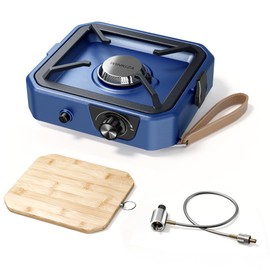 Upgraded Separate Ignition Needle WINKIZA Camping Stove with Cutting Board, Portable Propane Camp Stove with 8,000 BTU, Adjustable Burner with Piezo Ignition, Portable Gas Stove for Camping, BBQ