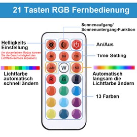 VARMHUS Diving Aquarium Light, Aquarium LED Lighting, The Remote Control Can Adjust 13 Colours and 5 Brightness Levels, 24/7 Automatic Open/Close Cycle and Three-Level Timer (RGB, 18 cm)