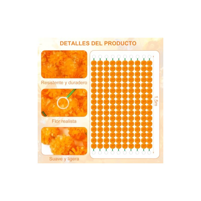 10 Tiras de Guirnaldas de Flores Artificiales de caléndula 1.5