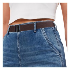 Women Elastic Belts for Jeans No Show Black Stretch belts for women Invisible Flat Buckle Belts Adjustable，Coffee,S