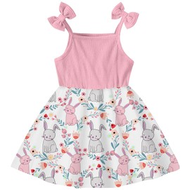 Idgreatim Girls Easter Dress 6T 7T Cute Bunny Print Sundress Summer Sleeveless Spaghetti Strap Cami Dresses for Daughter 6-7 Years