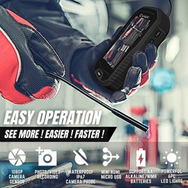 SUNDAY 1080p Inspection Camera with 7.9mm Dual Lens Waterproof Flexible Pipe, Men's Companion 0.31" borescope for Automotive Repairs, Fiber Optic Endoscope with Light, 32GB Card (Black)