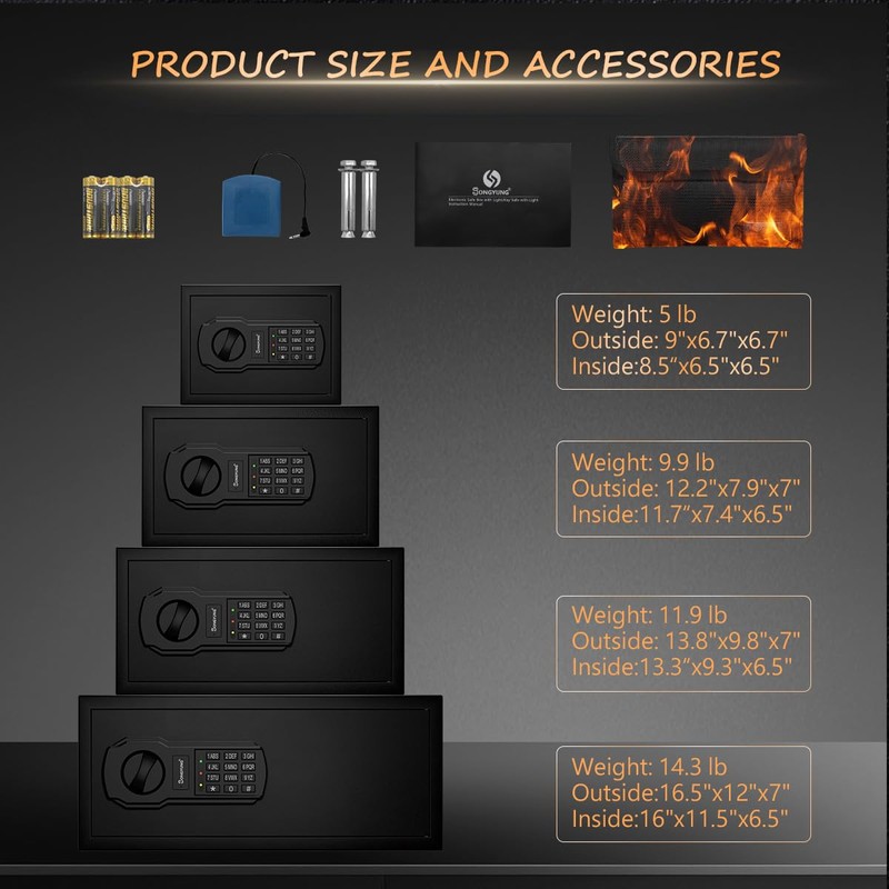 SongYung Fire Resistant Safe Box with Fireproof Waterproof Bag and
