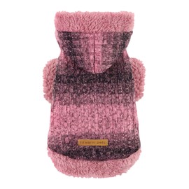 Fitwarm Fuzzy Dog Sweater, Knitted Winter Dog Clothes for Small Dogs Girl, Pet Cat Hooded Outfit, Heather Pink, Black, Medium