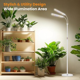 Kullsinss Grow Lights for Indoor Plants with Stand, 2-Heads Full Specturm Plant Grow Light with 4/8/12/16H Timer, 3 Color Modes, 360° Flexible Gooseneck, 24-68.7in Hight Adjustable Plant Growing Lamp