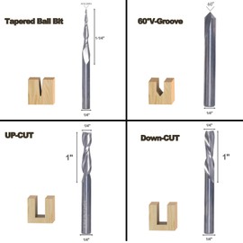 4Pcs CNC Router Bit Set 1/4 Inch Shank, Solid Carbide Wood Profile V Groove Engraving Milling Cutter/Carving Bit, CNC Spiral Router Bit for Woodworking Detail