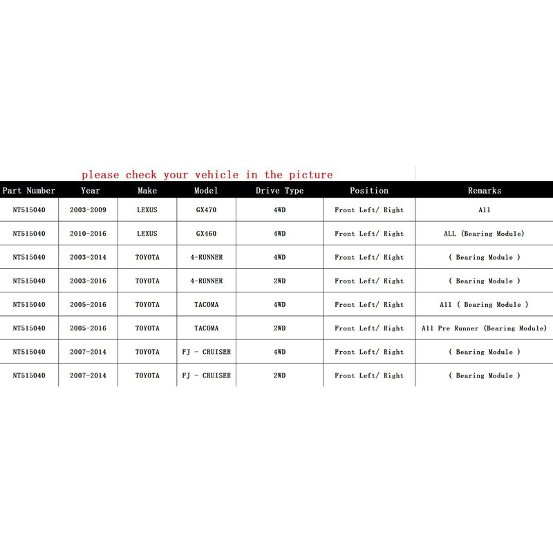 CRS NT515040 Front Wheel Bearing Hub Assembly for 2003-2023 Toyota