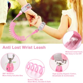 Anti-Lost Wristband,Safety Wristband for Toddler,Anti-Lost Rope Walking Safety Belt with Key Lock,Child Safety Belt,Baby Protection Wristband(Pink)