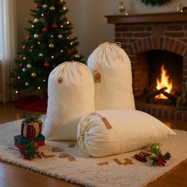 Clysee 8 Pcs Sublimation Blank Christmas Santa Bags Large Christmas Gift Bags Xmas Cheese Cloths Muslin Drawstring with 50 Kraft Paper Tags and Strings for DIY, 26.8 x 18.9 Inch