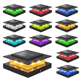 NIORSUN Solar Post Cap Lights Outdoor Waterproof, 4x4 Post Solar Lights RGB Color Changing, Fence Posts Solars Light for Deck Patio Garden Decoration, 4x4 Posts Caps Wood Vinyl, 12 Pack (Black)