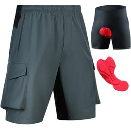 Souke Sports MTB Men's Short 4D Padded Cycling Shorts with Liner Fit, gray